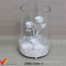 Hurricane Glass Metal Distressed White Wedding Candle Holder